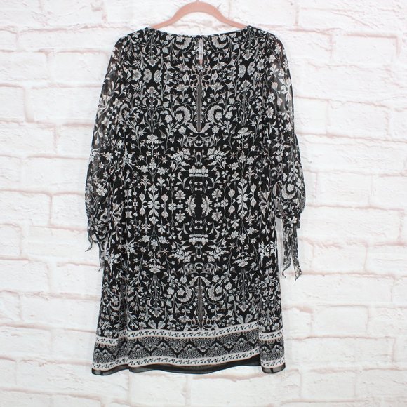 NEW Max Studio Black 100% Polyester Floral Cold Shoulder Sleeves Dress Size M - Picture 8 of 11